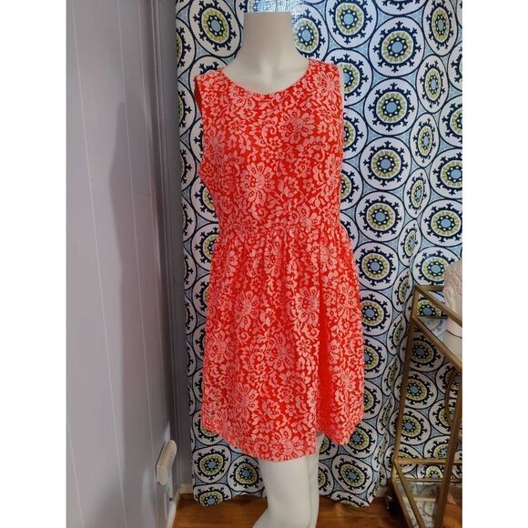 Madewell Dresses & Skirts - Madewell Lined Neon Orange Lace Dress